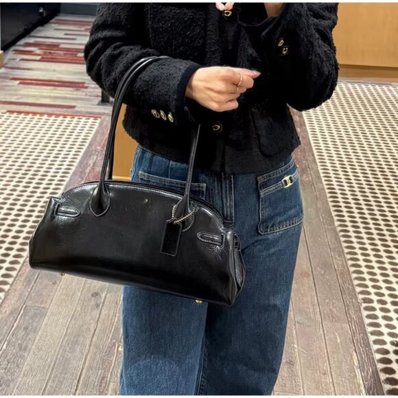 Structured PU Leather Retro Bowling Shoulder Bag - Picture 15 of 15